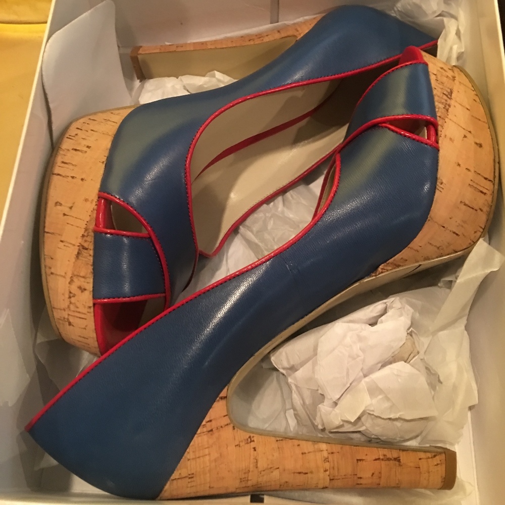 NINE WEST ColourCode BlueRed Leather platform heel